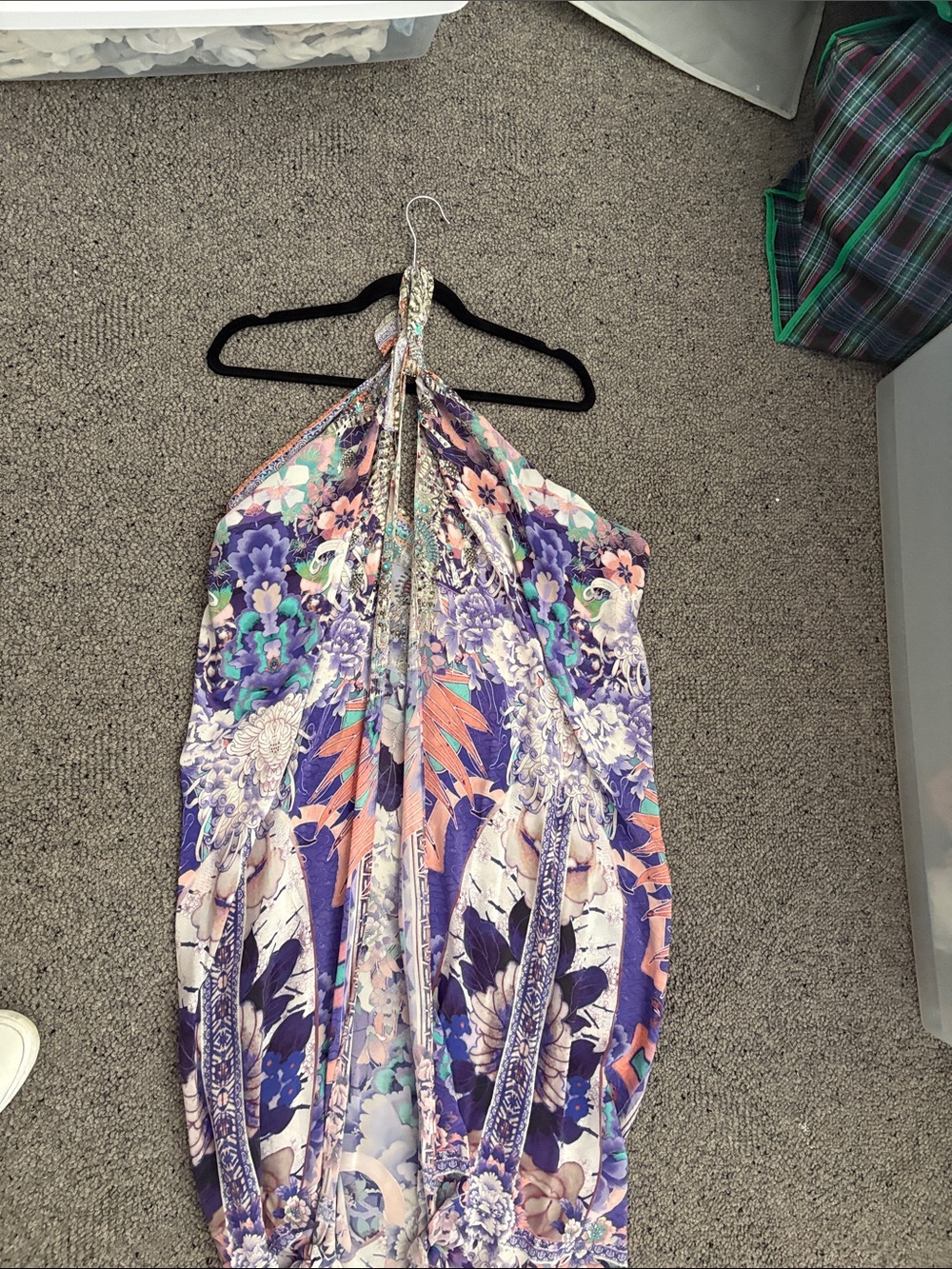 Floral Halter Neck Tank Top in Purple and Peach